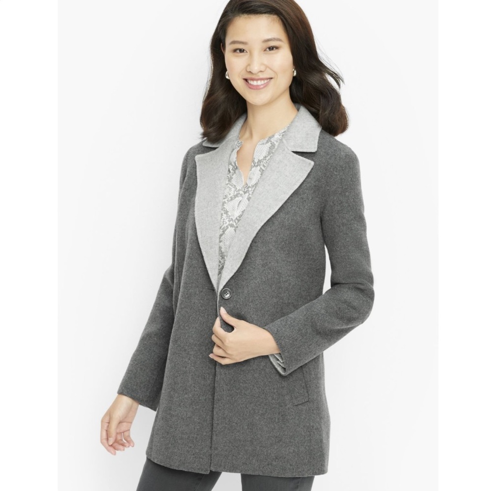 NEW Talbots Double Faced Wool Blend Blazer in Grey, Size 10